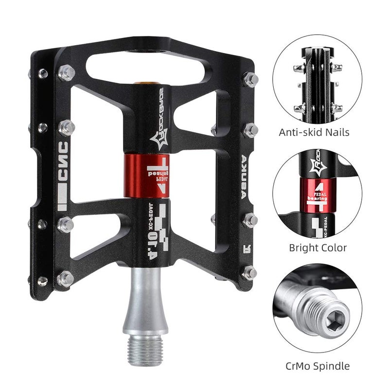 روكبروز دواسات دراجة جبلية من روك بروس، 4 محامل، دواسات مسطحة، مصنوعة من سبائك الألومنيوم، 9/16 بوصة - Image 3